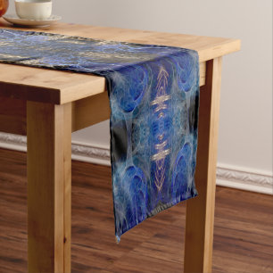 FRACTOTEM #002 Blue Gold Fractal Artistry Short Table Runner