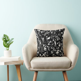 "Fractura" - Black White Camouflage Pattern Throw Pillow