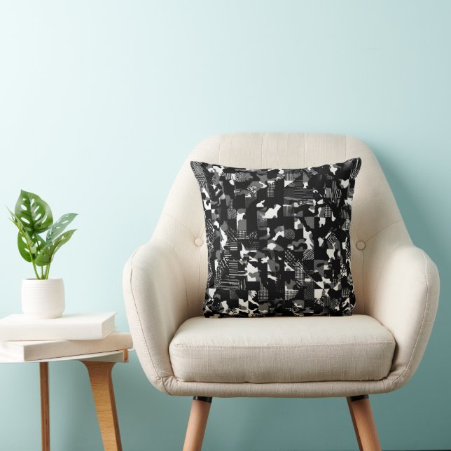 "Fractura" - Black White Camouflage Pattern  Throw Pillow (Chair)