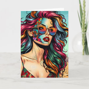 Fractured Art   Abstract Woman at Beach Card