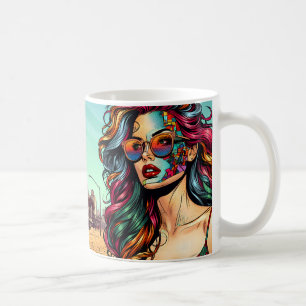 Fractured Art   Abstract Woman at Beach Coffee Mug