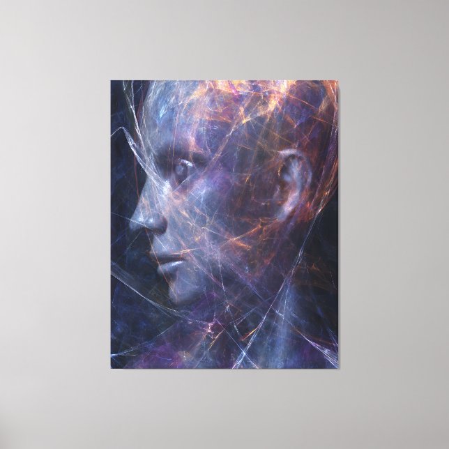 Fractured Face Neon Threads Cosmic Portrait Canvas Print (Front)