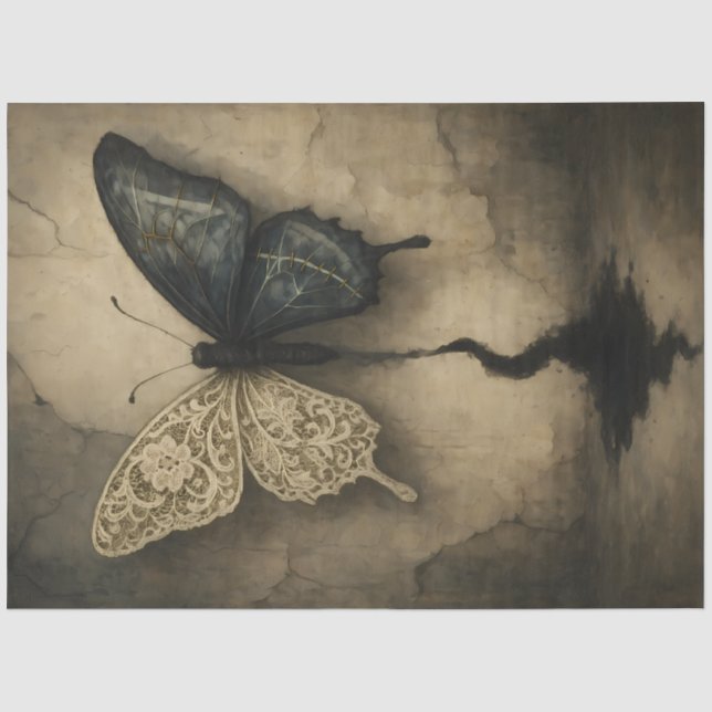 Fractured Flight Gothic Lace Butterfly – Dark Goth Tissue Paper (Front)