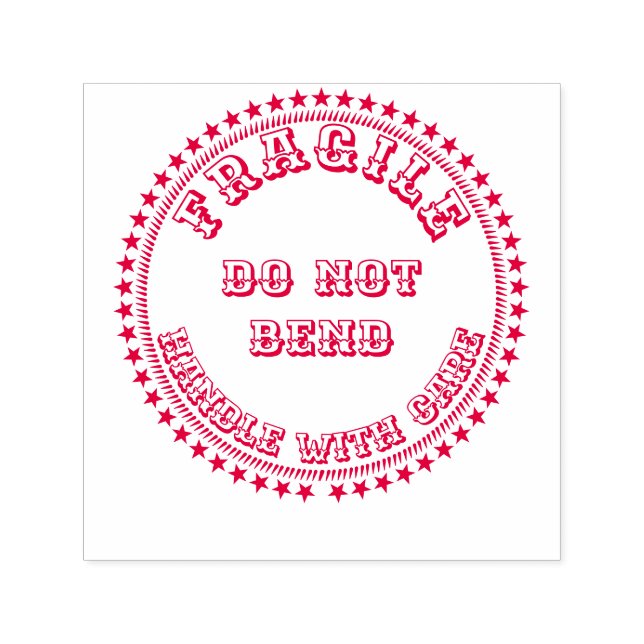 Fragile handle with care do not bend round red self-inking stamp (Design)