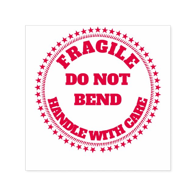 Fragile handle with care do not bend round red self-inking stamp (Design)