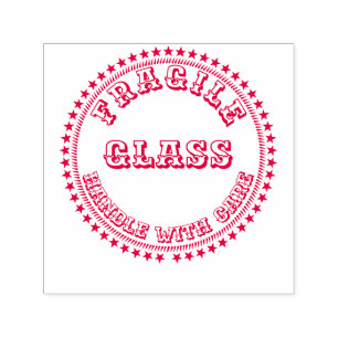 Fragile handle with care GLASS warning round red Self-inking Stamp