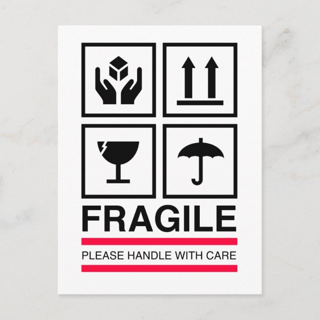 Fragile Handle with care graphic label design Postcard (Front)