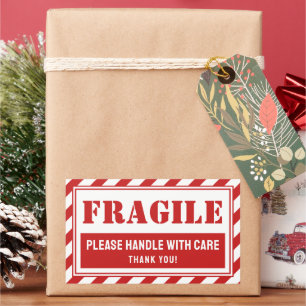 Fragile Handle With Care Red Stripes Packaging Sticker