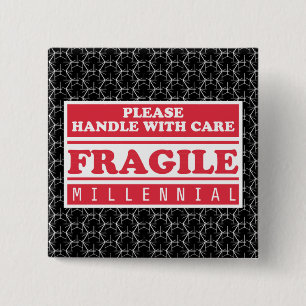 Fragile Millennial, Handle With Care Bubble Wrap 2 Inch Square Button