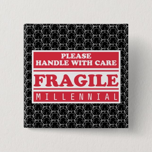 Fragile Millennial, Handle With Care Bubble Wrap 2 Inch Square Button (Front)