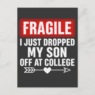 Fragile Mom Dropping Son at College Holiday Postcard