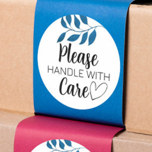 Fragile please handle with care with leaf classic round sticker