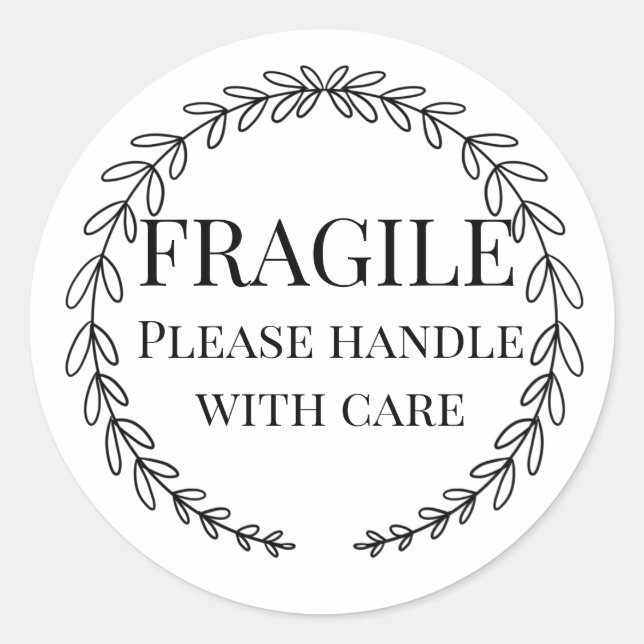 Fragile please handle with care yellow pink floral classic round sticker (Front)