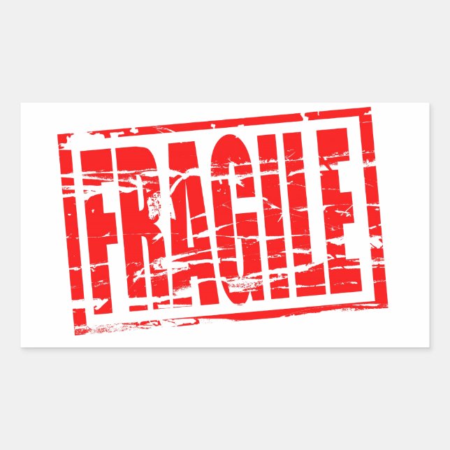 Fragile red rubber stamp effect sticker (Front)