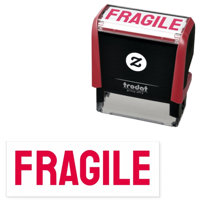 FRAGILE Red Self-Inking Rubber Stamp (In Situ)