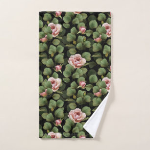 Fragile roses. Floral pattern on black Hand Towel