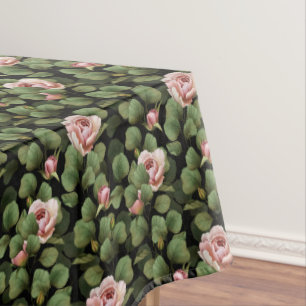 Fragile roses. Floral pattern on black Tablecloth