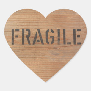 Fragile Stenciled on Wooden Crate Heart Sticker