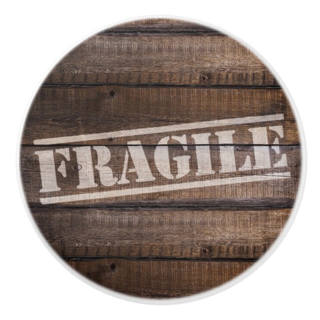 Fragile wood crate vintage ceramic knob (Front)