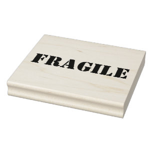 Fragile Wooden Block Mounted Rubber Stamp