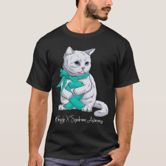 Fragile X Syndrome Awareness Month Teal Ribbon Cat T-Shirt