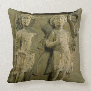 Fragment of a bas-relief plaque depicting two sold throw pillow