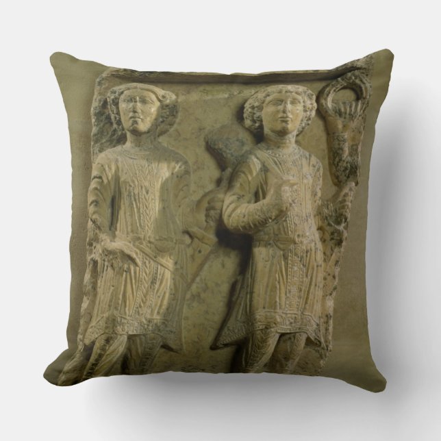 Fragment of a bas-relief plaque depicting two sold throw pillow (Front)