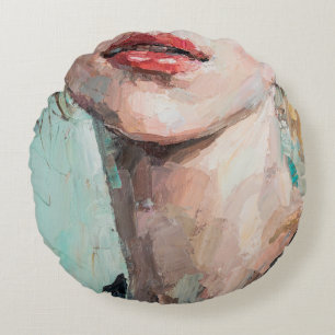 Fragment of art painting. Portrait of a girl with Round Pillow