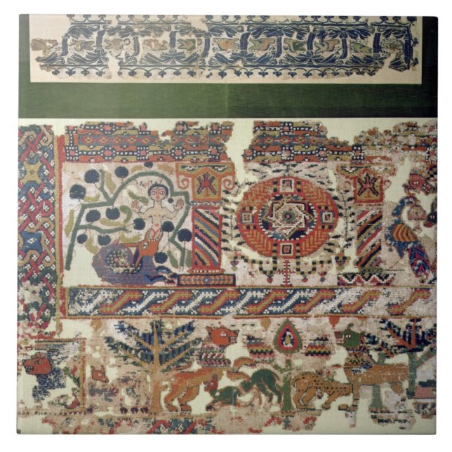 Fragment of textile depicting Jonah and the Whale Tile (Front)