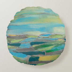 Fragmented Field I Round Pillow
