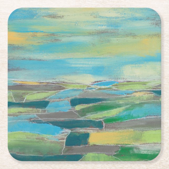 Fragmented Field I Square Paper Coaster (Front)