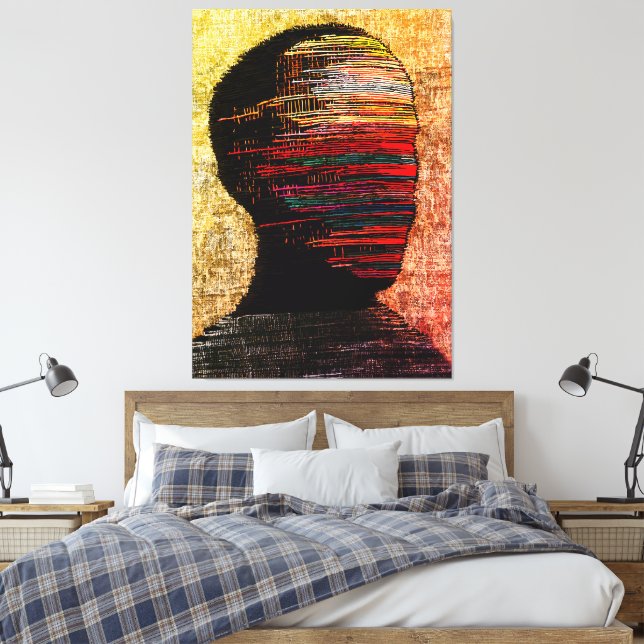 Fragmented Identity – Colourful Abstract Thread Ar Canvas Print (Insitu(Bedroom))