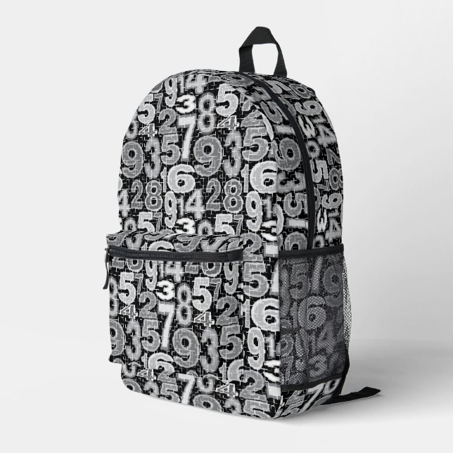 Fragmented Number Pattern  Printed Backpack (Back Corner Right)