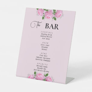 Fragrant Pink Roses,  Wedding Drinks Menu Pedestal Sign