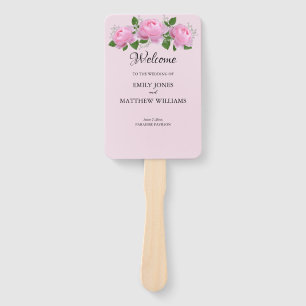 Fragrant Pink Roses, Wedding Program Hand Fan