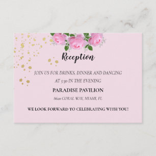 Fragrant Pink Roses Wedding Reception Enclosure Card