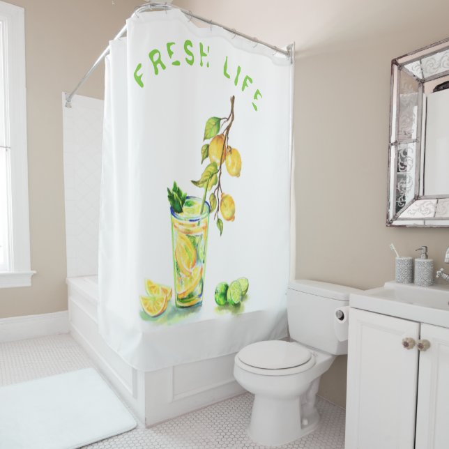 Fraîche Citron Boire Douche Rideau (En situation)