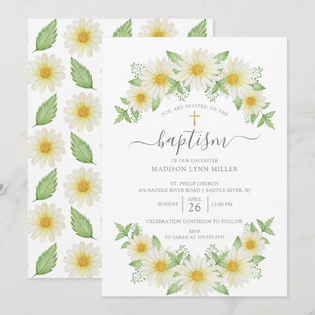Fraîche Fluale Baptême Invitation (Devant / Derrière)