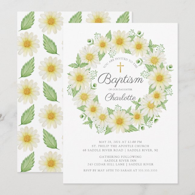 Fraîches Filles Florales Baptême Invitation (Devant / Derrière)