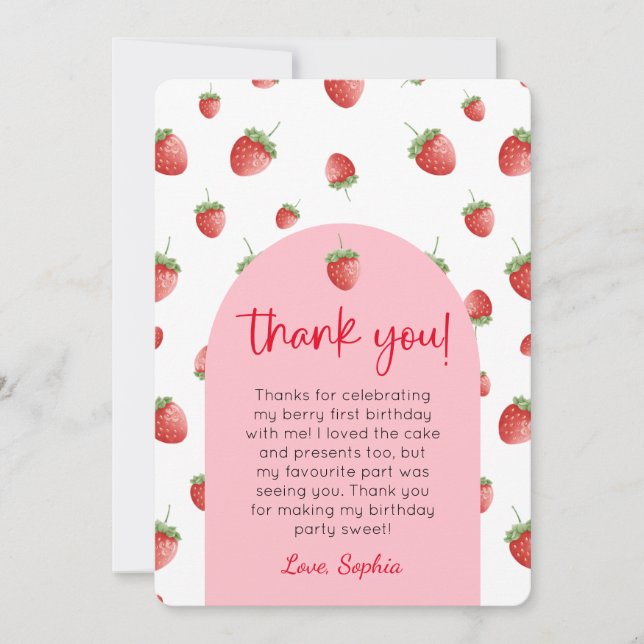 Fraise 1er anniversaire Carte de remerciements pho (Devant)