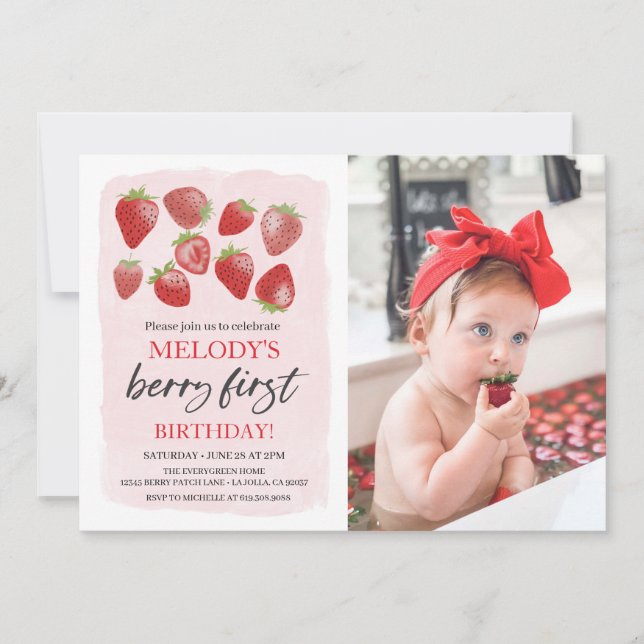 Fraise 1er anniversaire Invitation ・ Berry First (Devant)