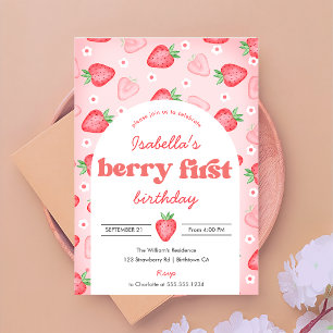 fraise 1er anniversaire Invitation Berry First Swe