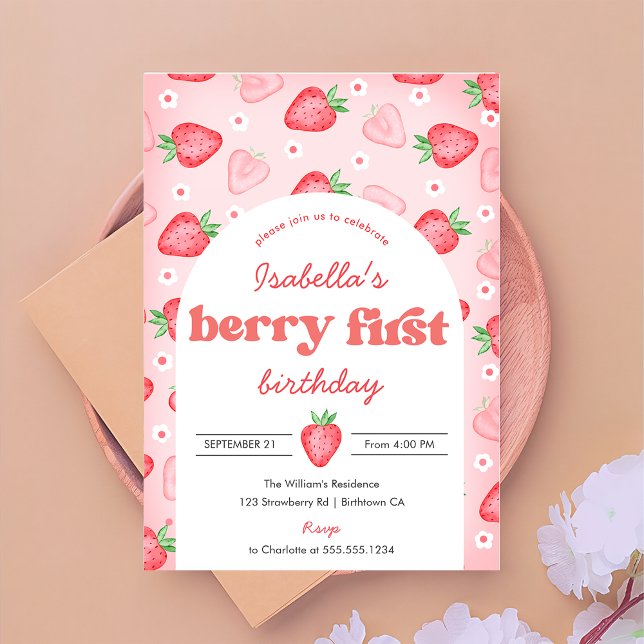 fraise 1er anniversaire Invitation Berry First Swe (Créateur téléchargé)