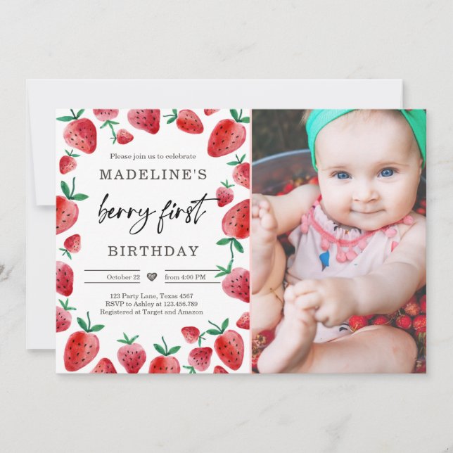 fraise 1er anniversaire Invitation premier Berry S (Devant)