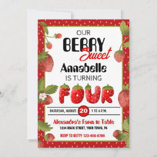 Fraise 4e anniversaire de fête Invitation