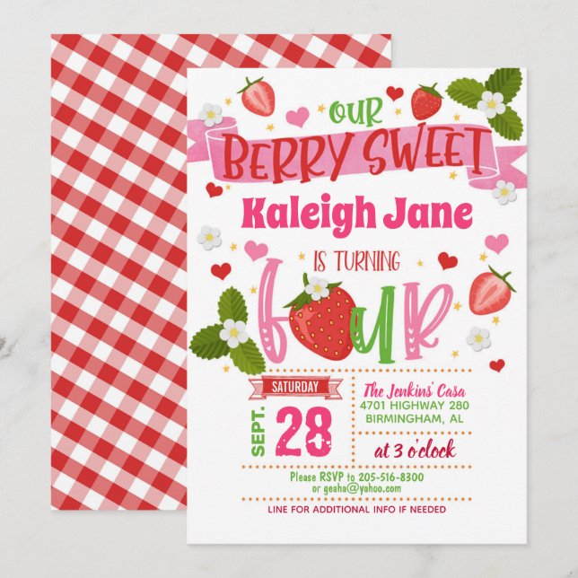 Fraise 4e anniversaire Invitation (Devant / Derrière)