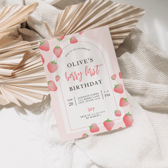 Fraise Berry First Boho Invitation Anniversaire (Créateur téléchargé)