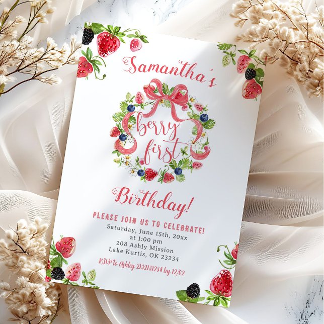 Fraise Berry Invitation d'un premier anniversaire (Créateur téléchargé)