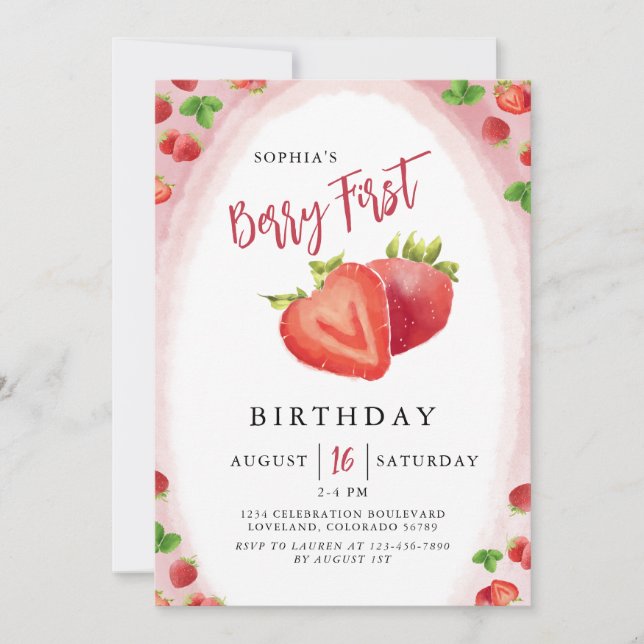 Fraise Berry Première Invitation fille anniversair (Devant)