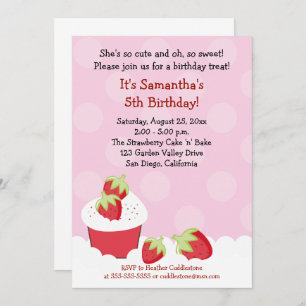 Fraise Cupcake fête d'anniversaire 5x7 Invitation